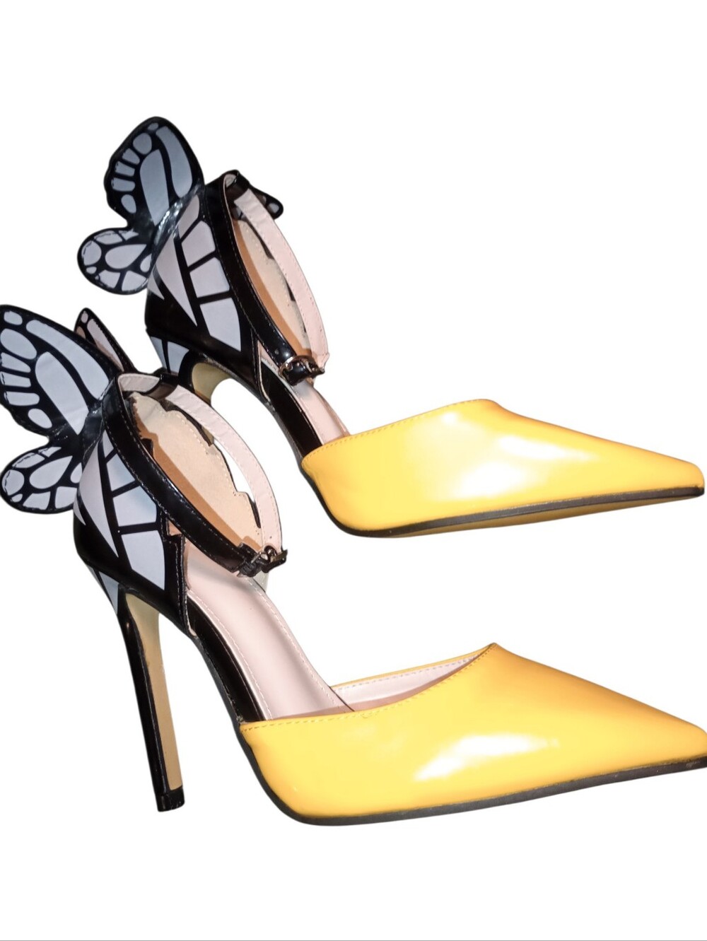Women’s Yellow Butterfly Ankle-Strap Pointed-Toe Heels,    Unique! Size 8, NWOT - Picture 5 of 9